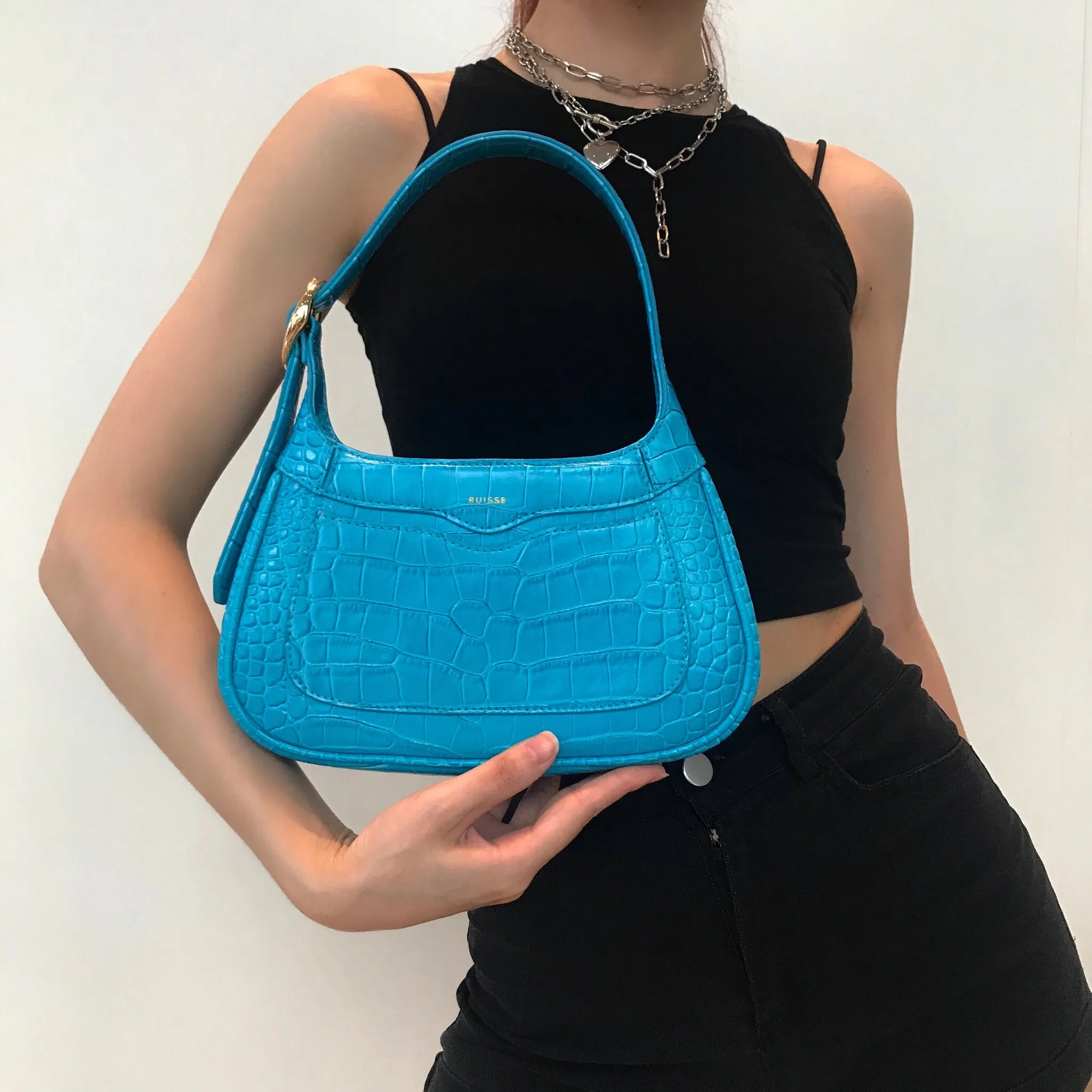 Freya Shoulder Bag - Lake Blue Croc