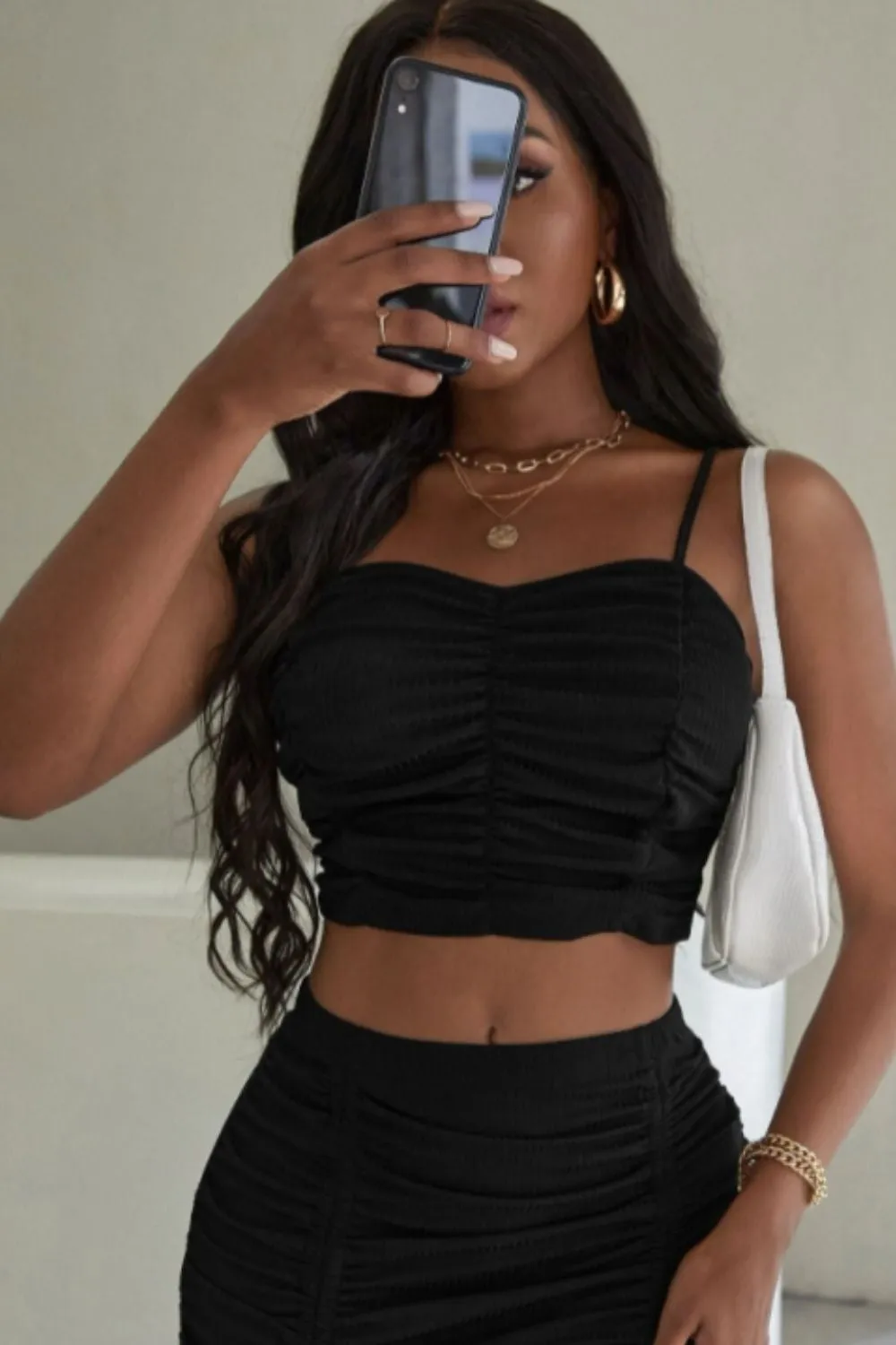 Front Ruched Strappy Crop Top