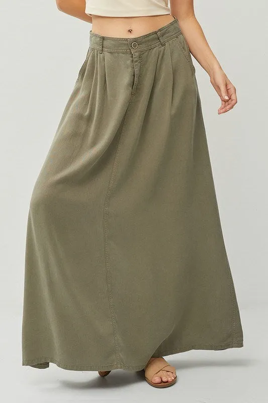 Full Length Maxi Skirt with Pockets - Army Green or Black