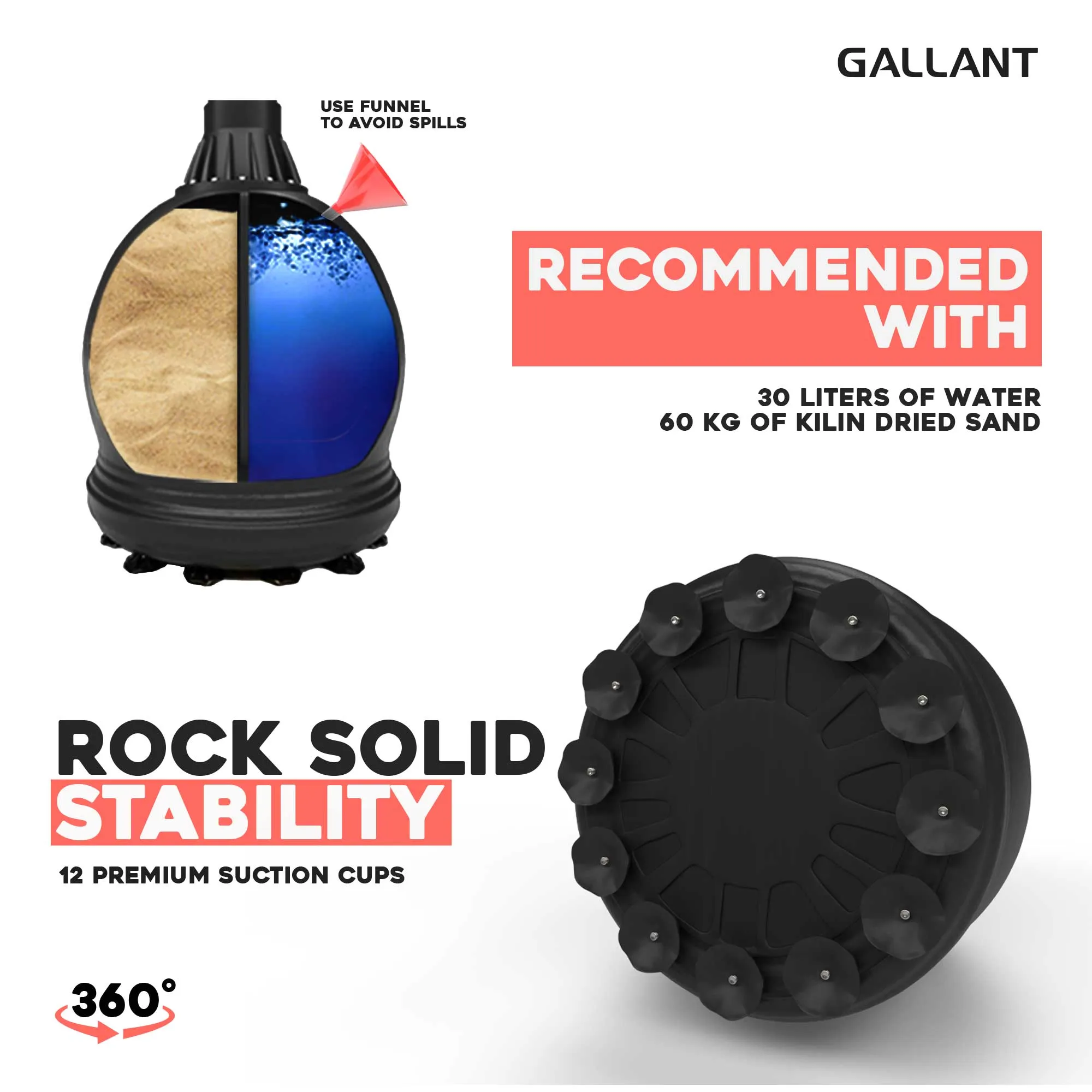 Gallant 5.5ft Free Standing Boxing Punch Bag (Black, Red) - Free Standing Heavy Bag