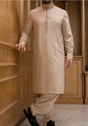 Gents Suit with Ban Neck Design Light Color Kurta - Men3
