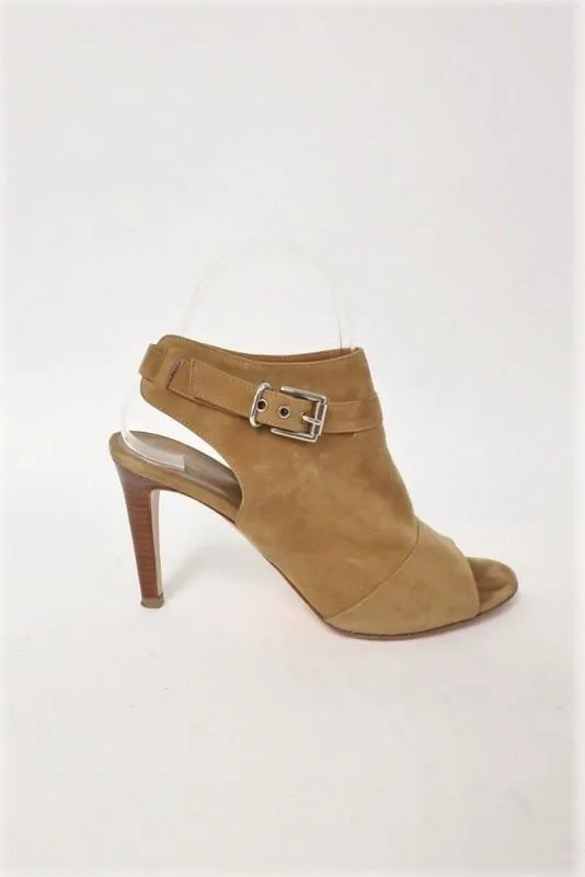 Gianvito Rossi Open Toe Booties Brown Suede Size 37 Buckled Slingback Heel