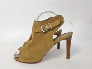 Gianvito Rossi Open Toe Booties Brown Suede Size 37 Buckled Slingback Heel