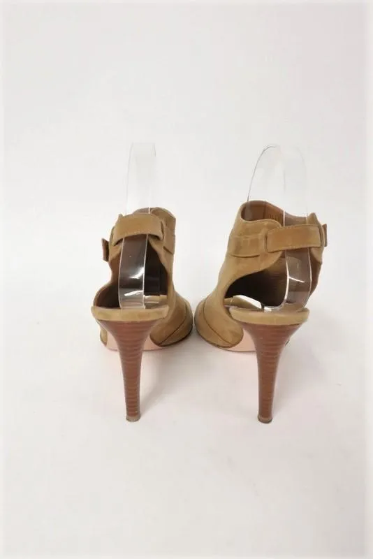 Gianvito Rossi Open Toe Booties Brown Suede Size 37 Buckled Slingback Heel