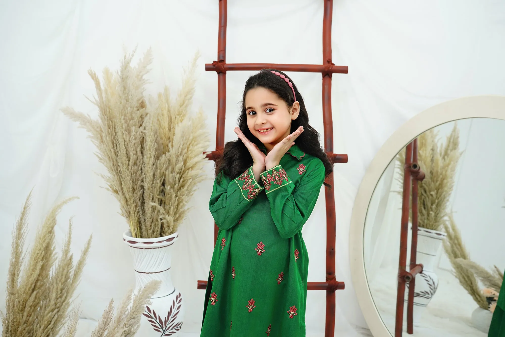 Green Embroidered Cotton Silk
