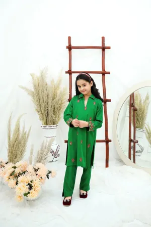 Green Embroidered Cotton Silk