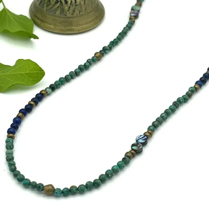 Green Turquoise and Lapis Lazuli Gemstone Layering Necklace