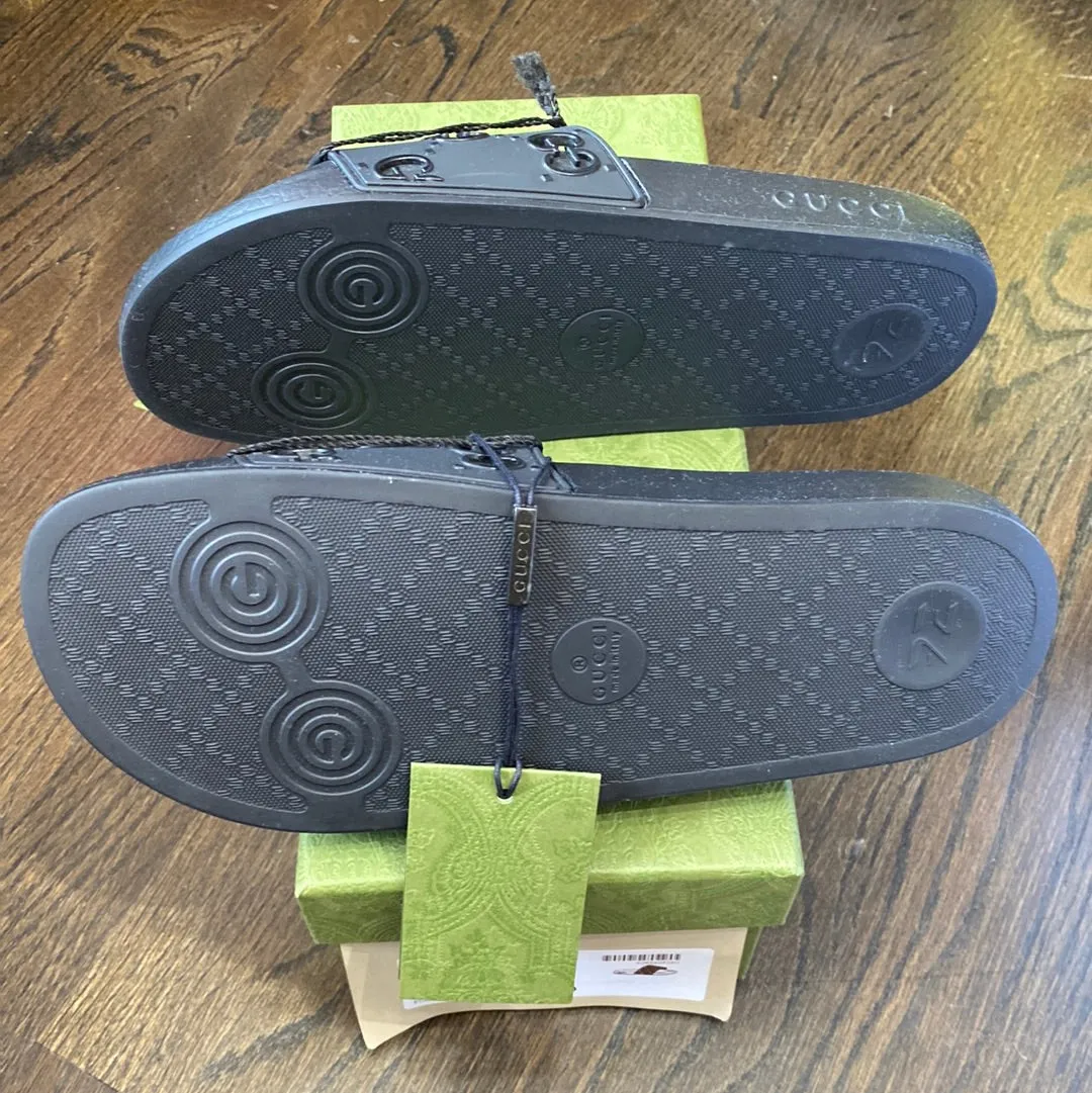 Gucci Black Rubber GG Slides