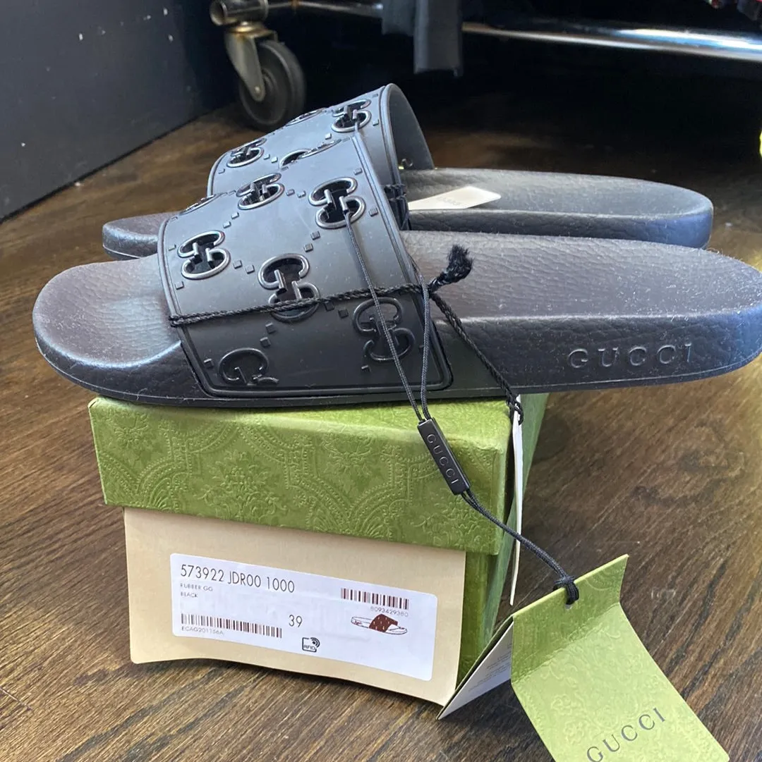 Gucci Black Rubber GG Slides