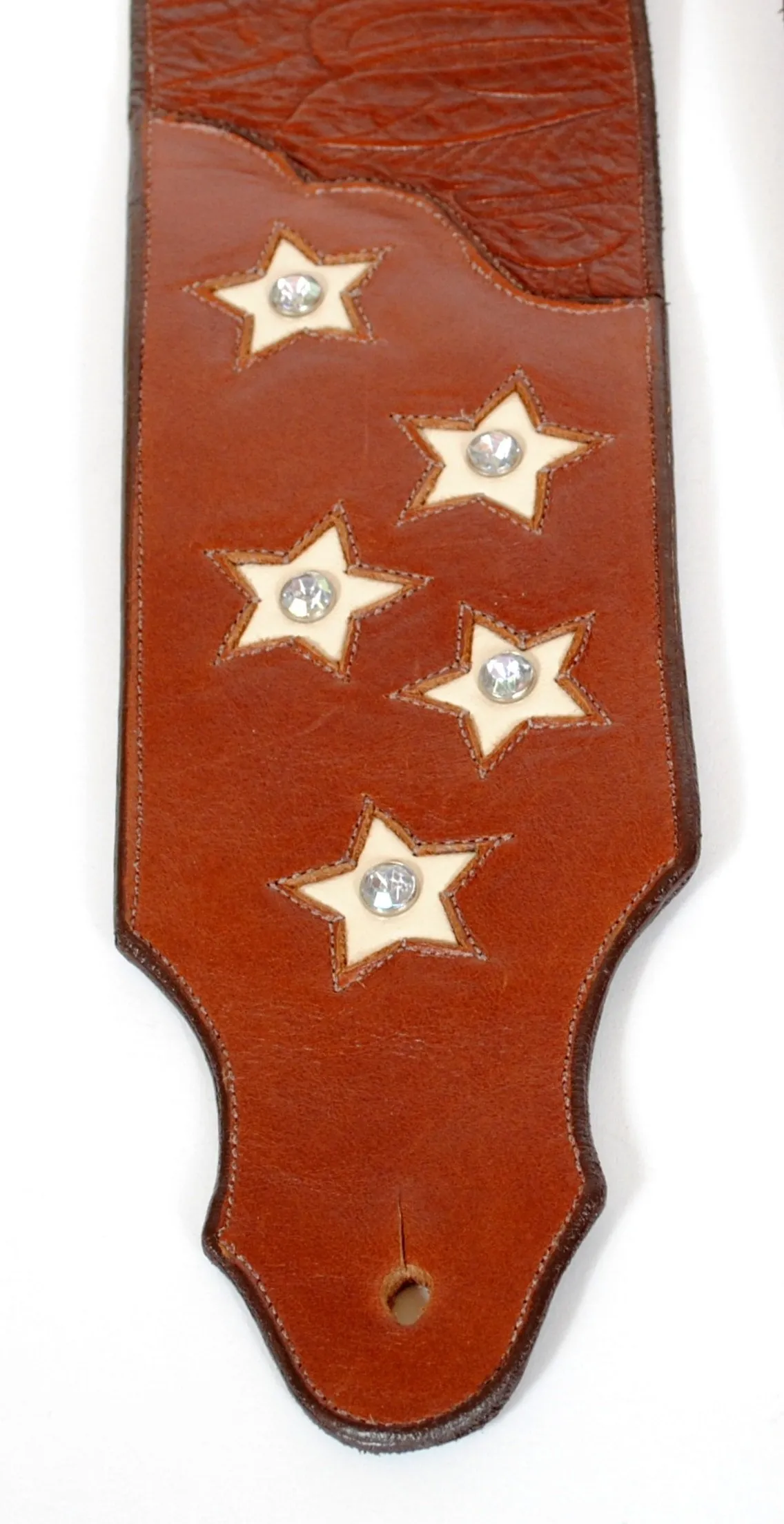 Handcrafted Embossed Guitar Strap with Stars and Crystals