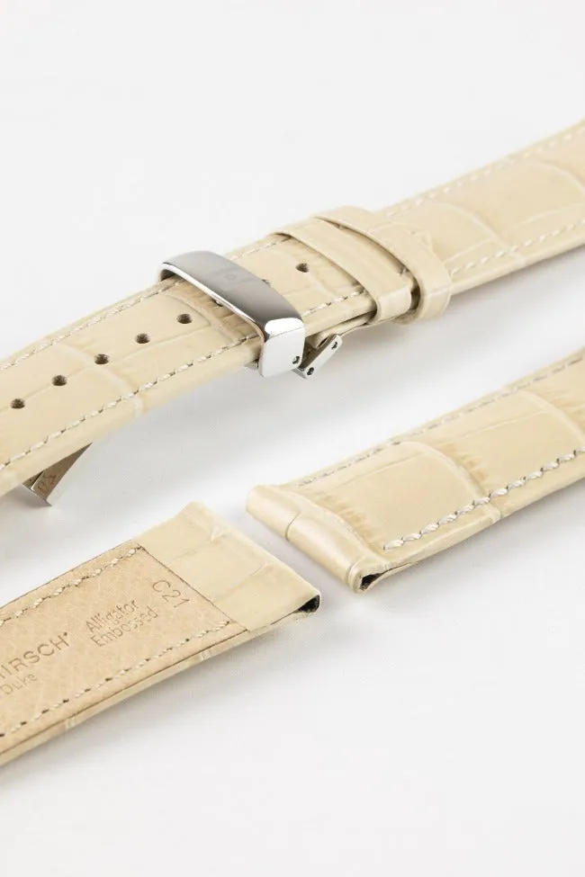 Hirsch DUKE NQR Alligator Embossed Leather Watch Strap - BEIGE