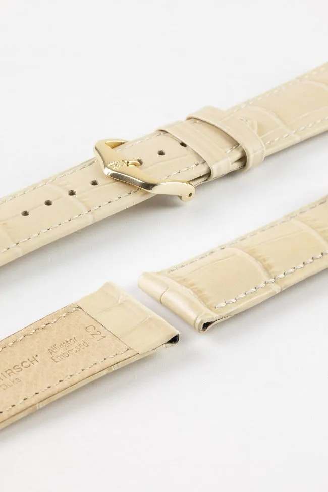 Hirsch DUKE NQR Alligator Embossed Leather Watch Strap - BEIGE