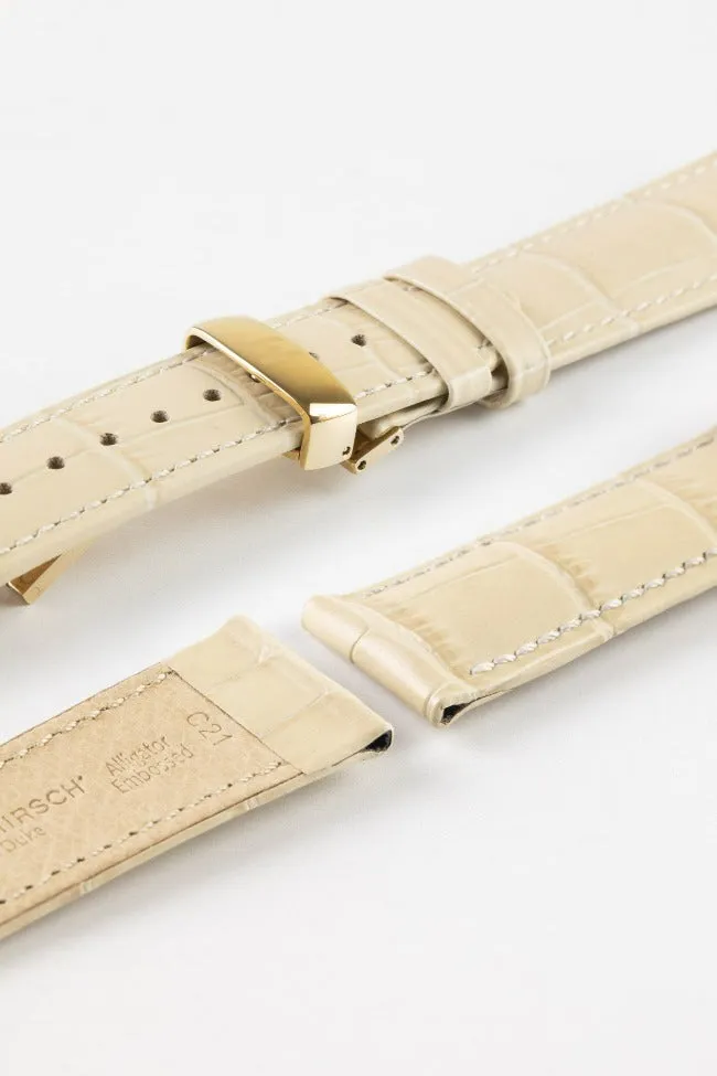 Hirsch DUKE NQR Alligator Embossed Leather Watch Strap - BEIGE