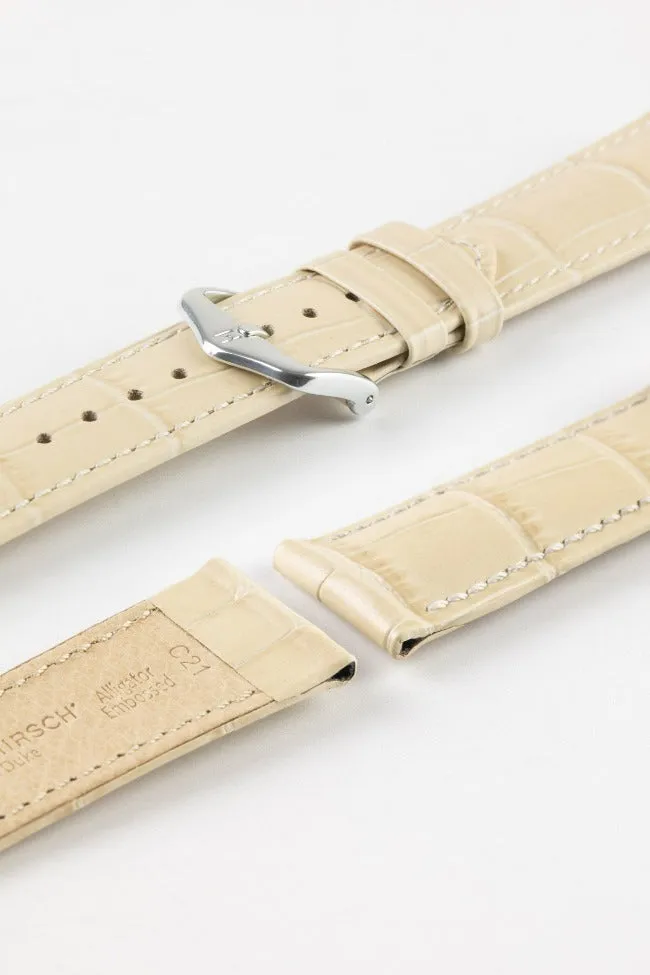 Hirsch DUKE NQR Alligator Embossed Leather Watch Strap - BEIGE