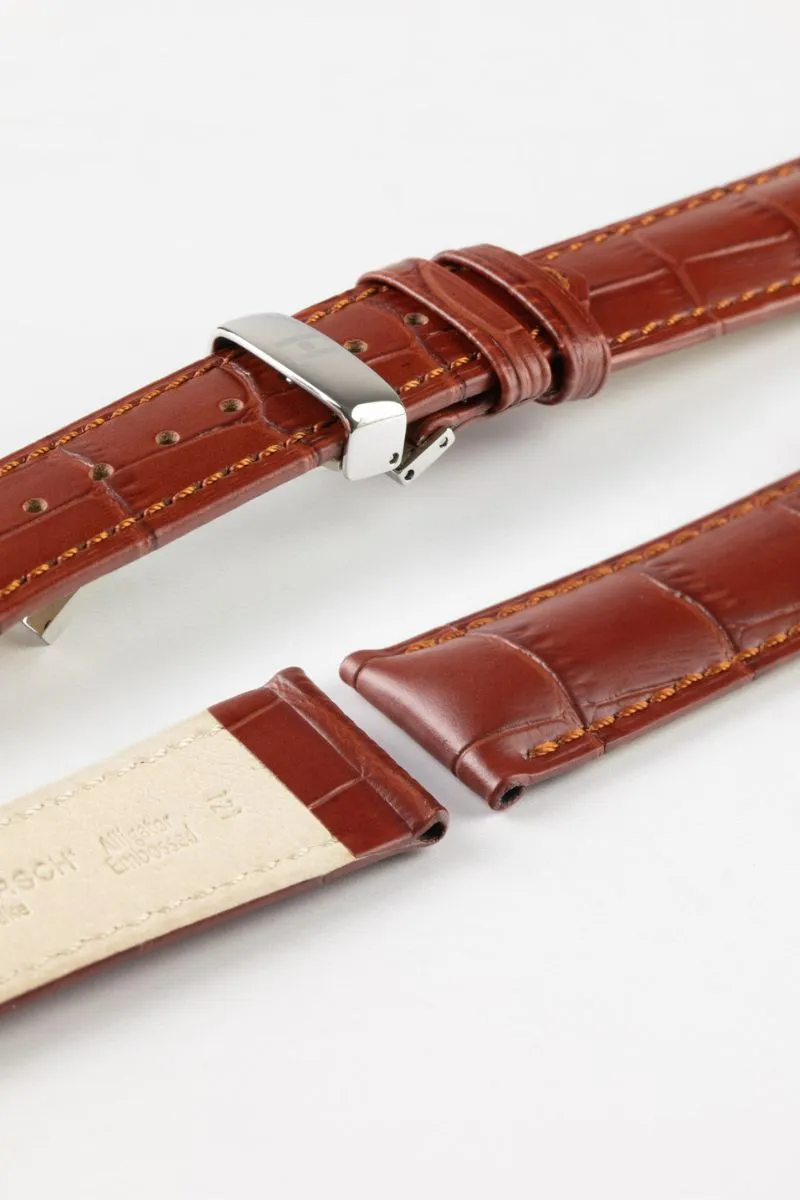 Hirsch DUKE NQR Alligator Embossed Leather Watch Strap - GOLD BROWN
