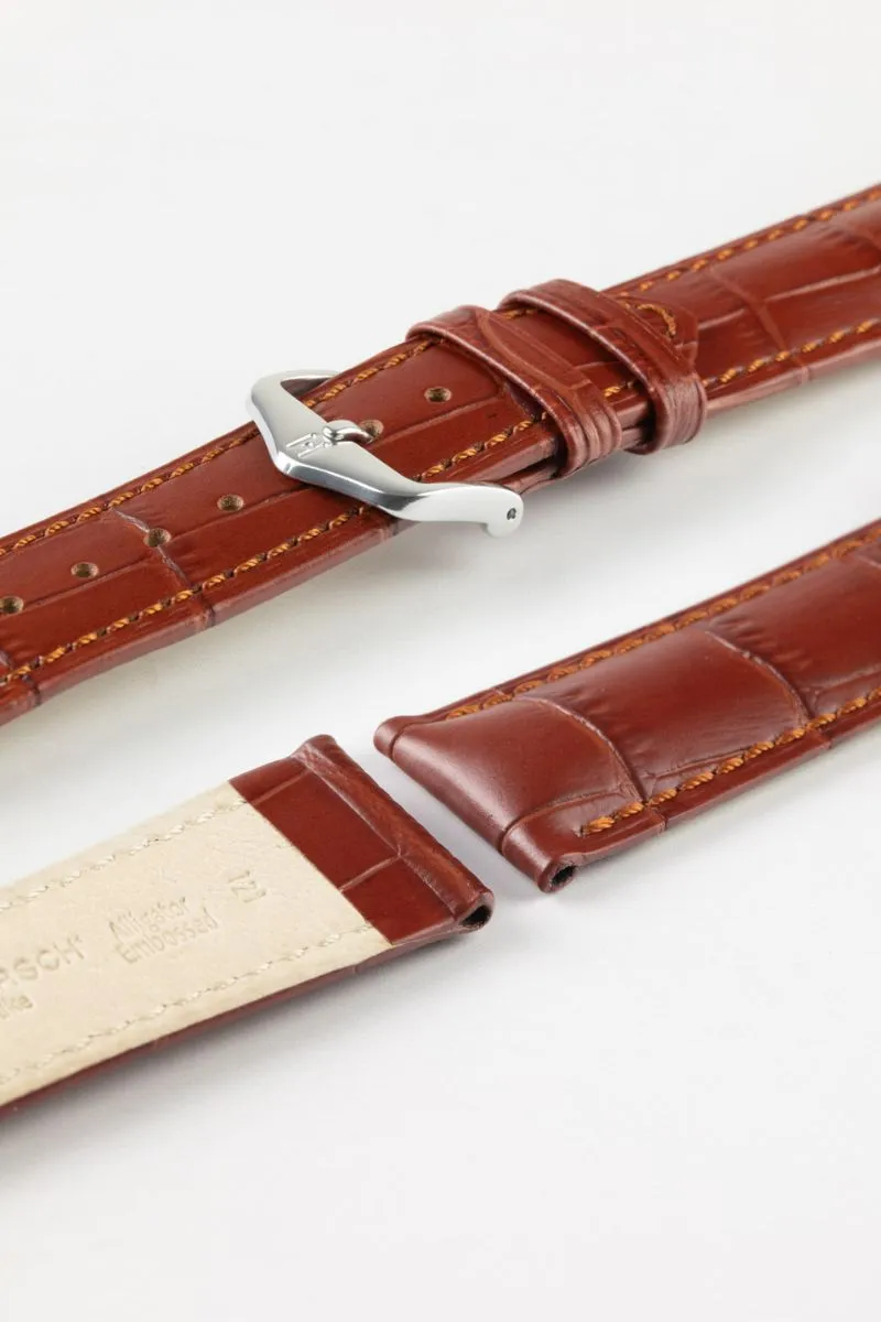 Hirsch DUKE NQR Alligator Embossed Leather Watch Strap - GOLD BROWN