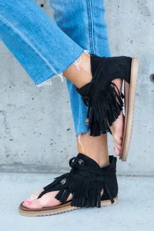 I See You Black Fringe Sandals
