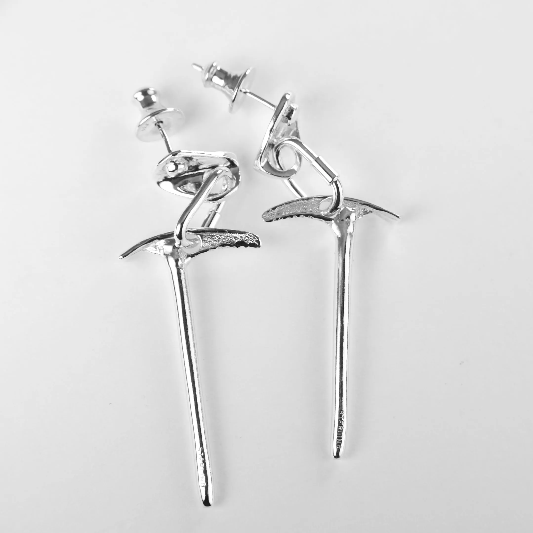 Ice Axe - Bolt Hanger - Carabiner Link Dangle Earrings - Sterling Silver