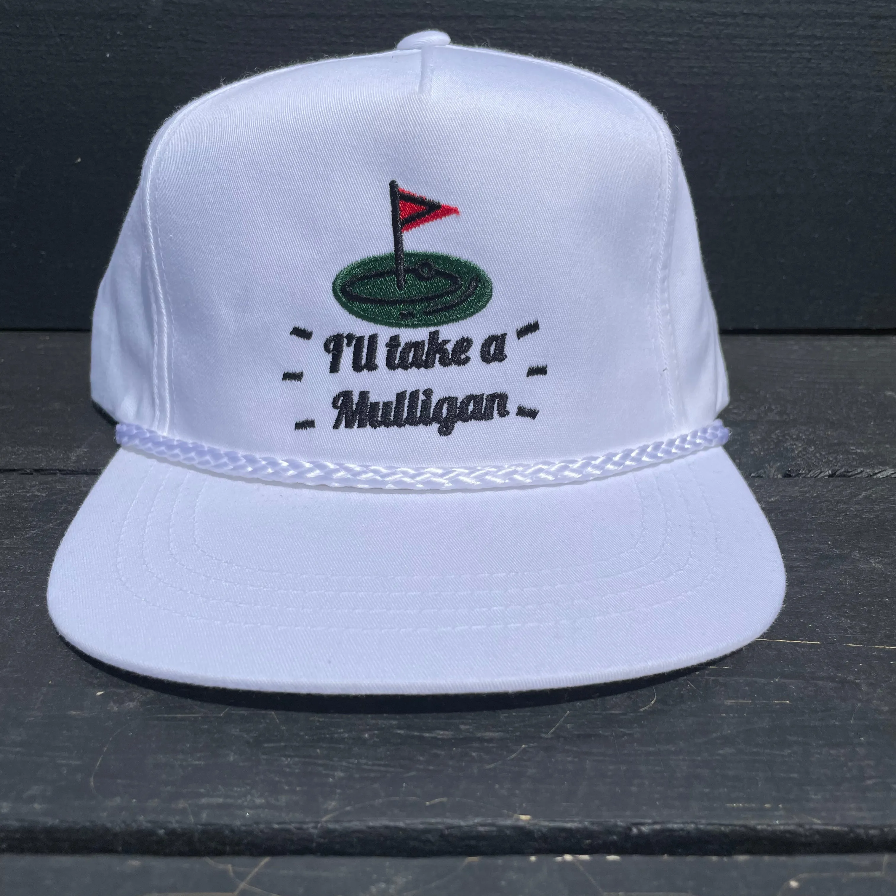 I’ll take a mulligan on a White SnapBack Hat Cap with Rope Custom Embroidery
