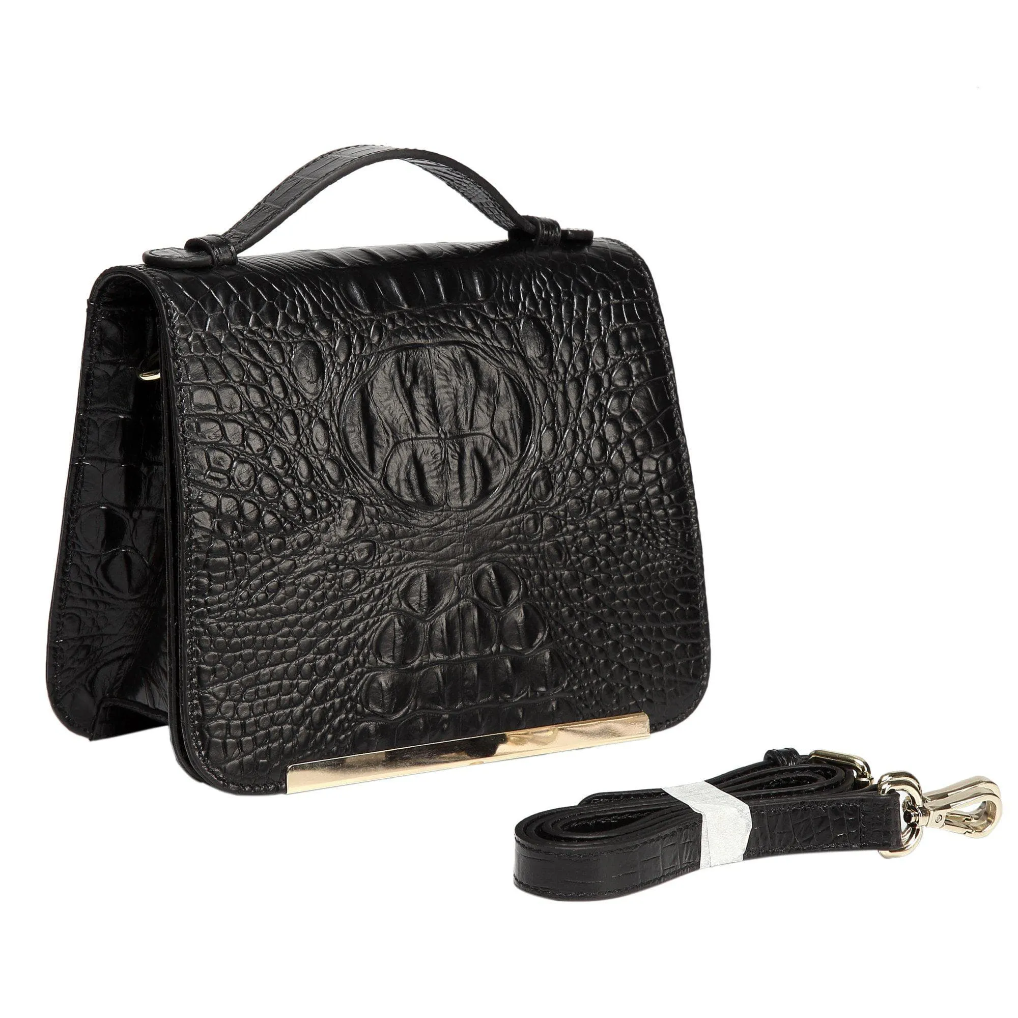 Inaya Croc Embossed Leather Crossbody Bag