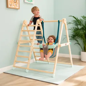 Indoor Folding Eco FSC Wood Montessori & Pikler Climbing Gym with Swing | Natural | 6m/18m 