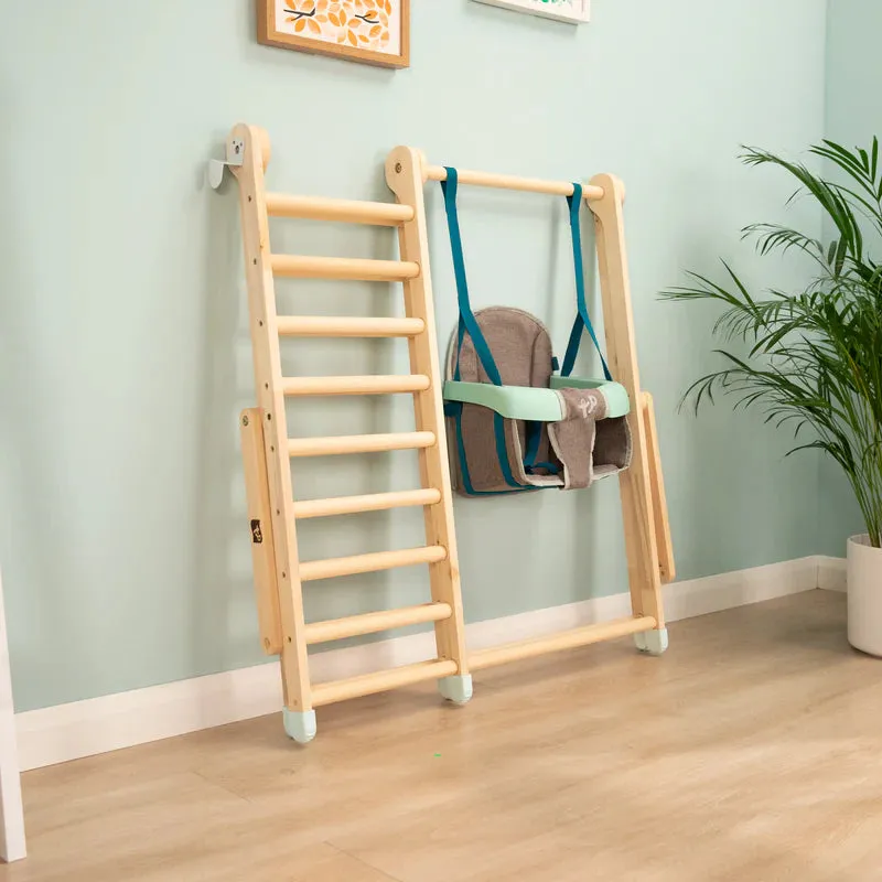 Indoor Folding Eco FSC Wood Montessori & Pikler Climbing Gym with Swing | Natural | 6m/18m 