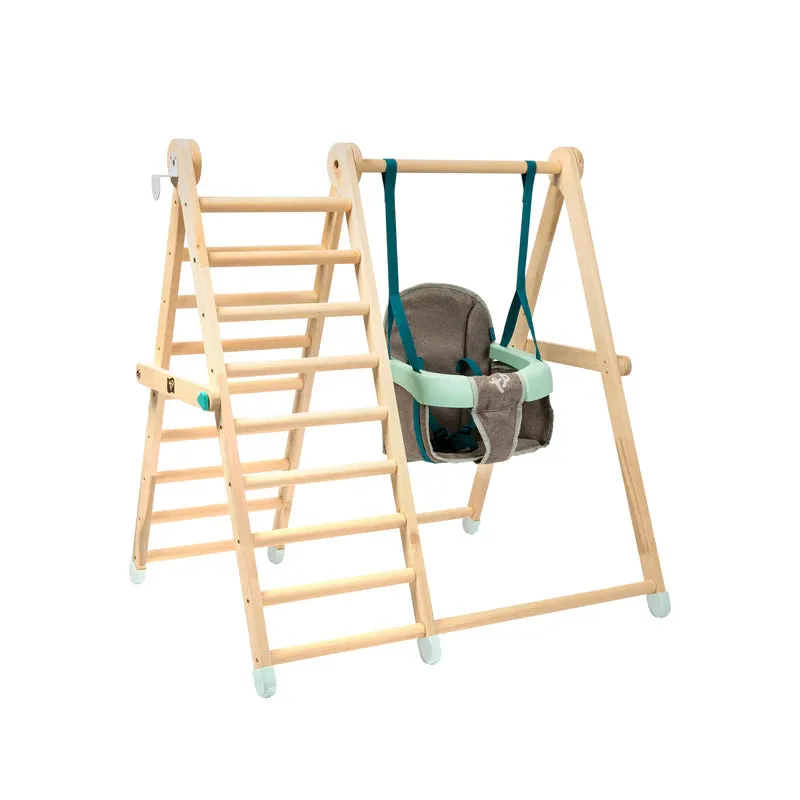 Indoor Folding Eco FSC Wood Montessori & Pikler Climbing Gym with Swing | Natural | 6m/18m 