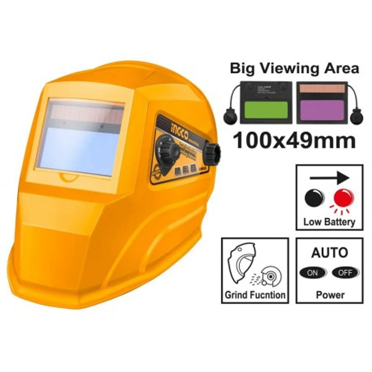 Ingco Auto Darkening Welding Mask with Adjustable Shade - AHM006