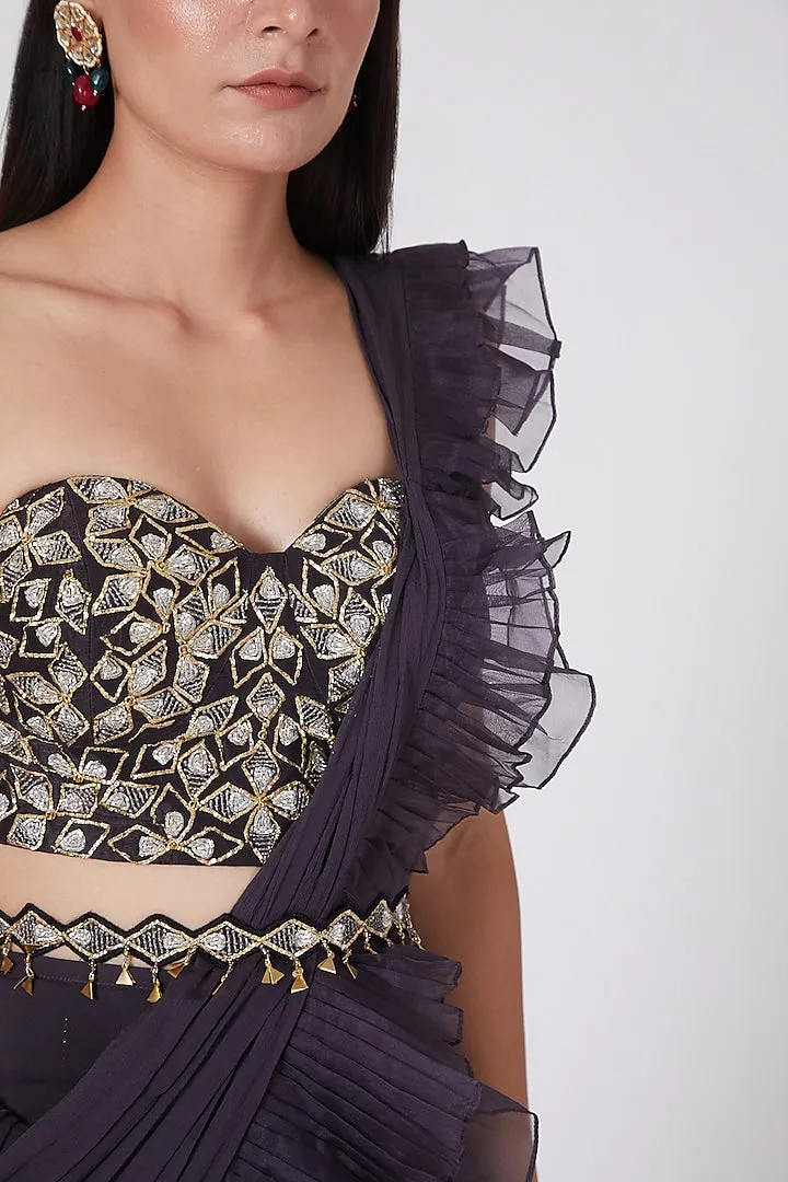 Inkwell Embroidered Sari Set