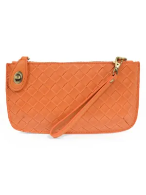 Joy Susan: Faux Wide Woven Mini Crossbody Wristlet Clutch In Tangerine