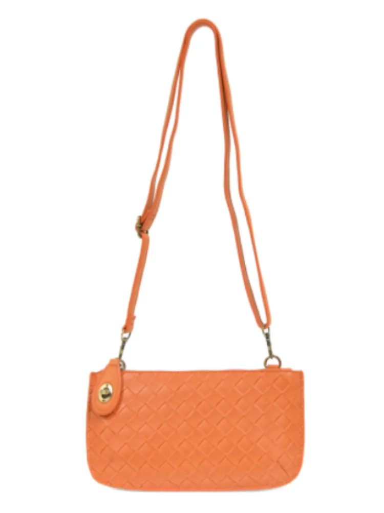 Joy Susan: Faux Wide Woven Mini Crossbody Wristlet Clutch In Tangerine
