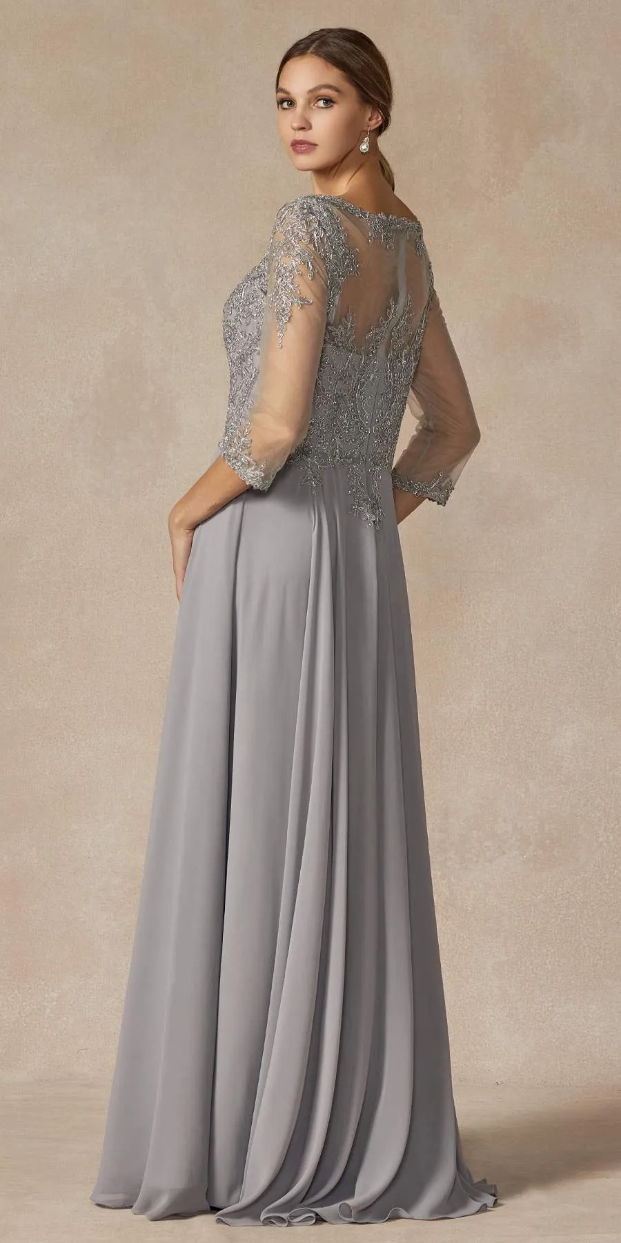 Juliet M12 Quarter Sleeved Embroidered Long A-Line Chiffon Dress