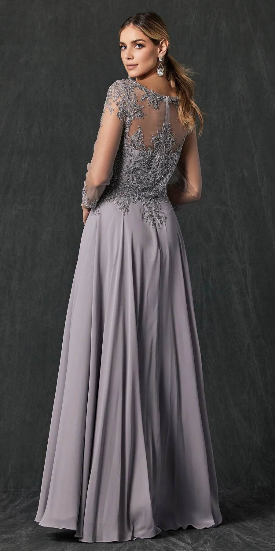 Juliet M12 Quarter Sleeved Embroidered Long A-Line Chiffon Dress