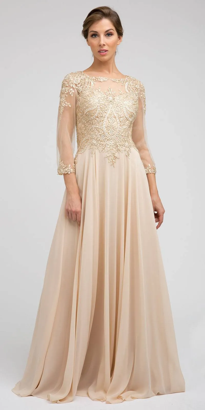 Juliet M12 Quarter Sleeved Embroidered Long A-Line Chiffon Dress