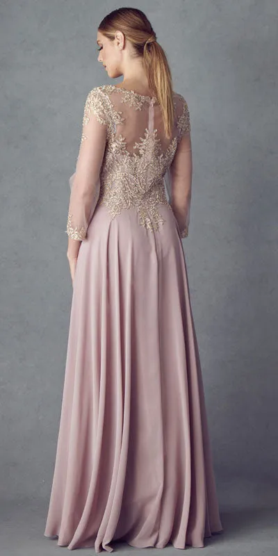 Juliet M12 Quarter Sleeved Embroidered Long A-Line Chiffon Dress