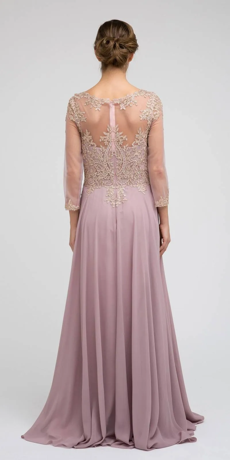 Juliet M12 Quarter Sleeved Embroidered Long A-Line Chiffon Dress