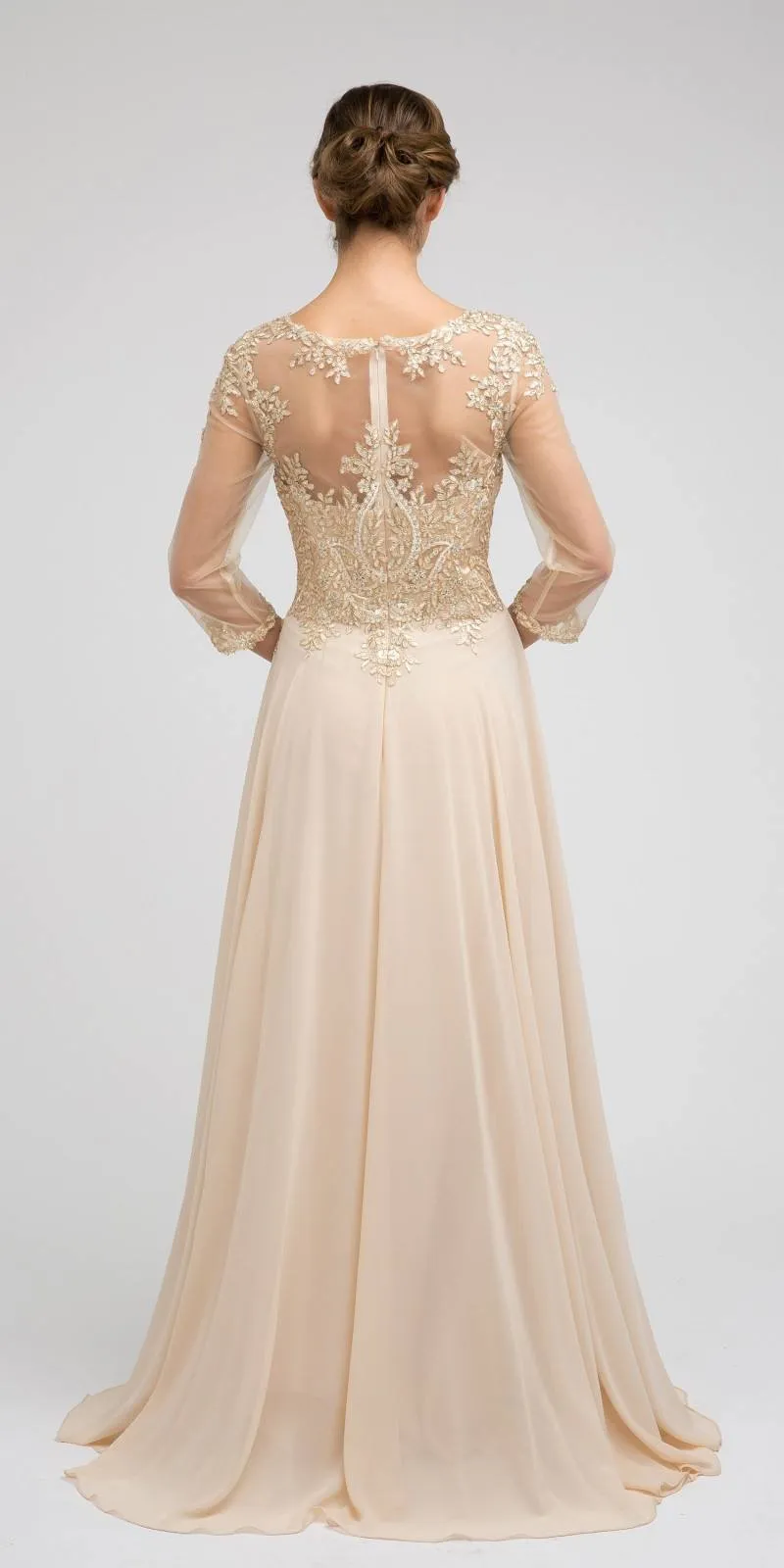 Juliet M12 Quarter Sleeved Embroidered Long A-Line Chiffon Dress