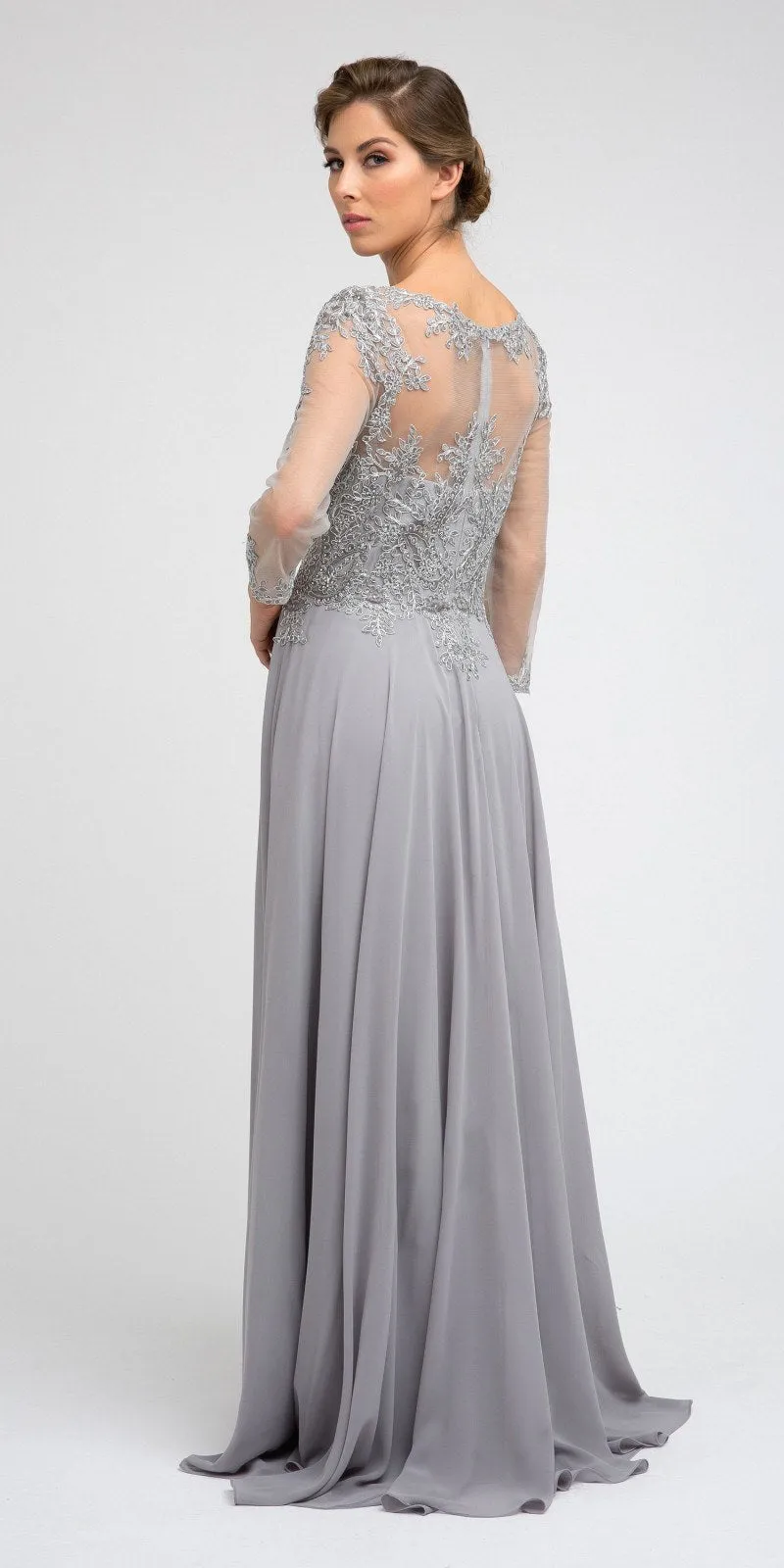 Juliet M12 Quarter Sleeved Embroidered Long A-Line Chiffon Dress