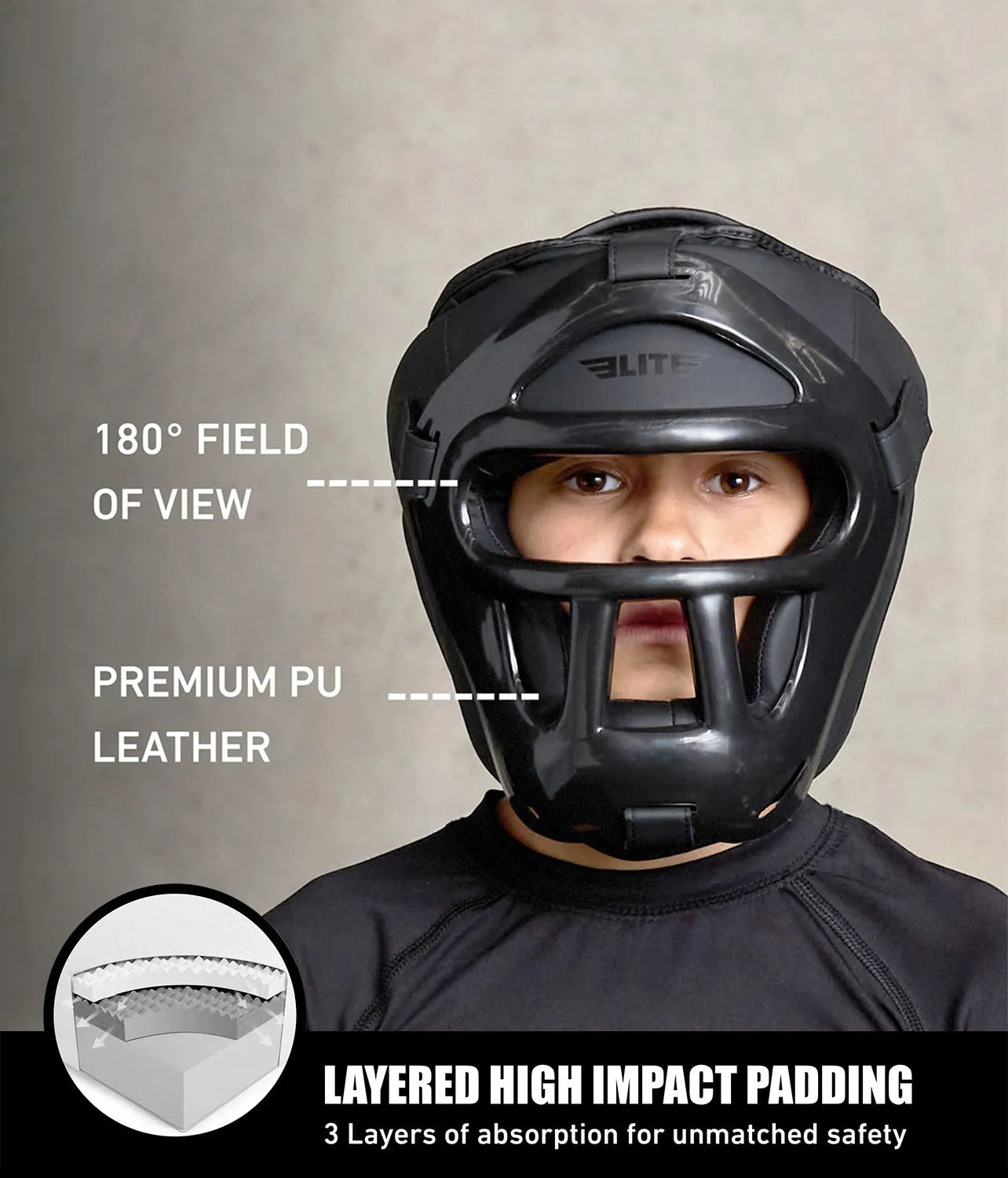 Kids' Black Muay Thai Safety Headgear