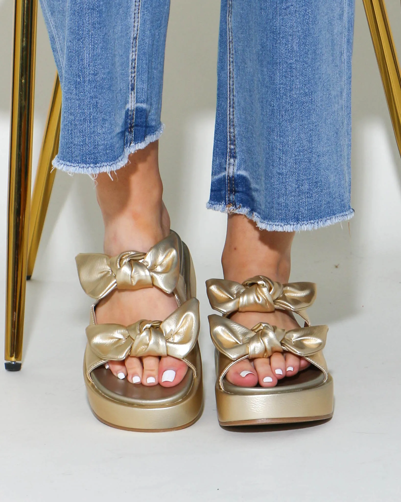 Kiki Bow Slide Sandals in Gold