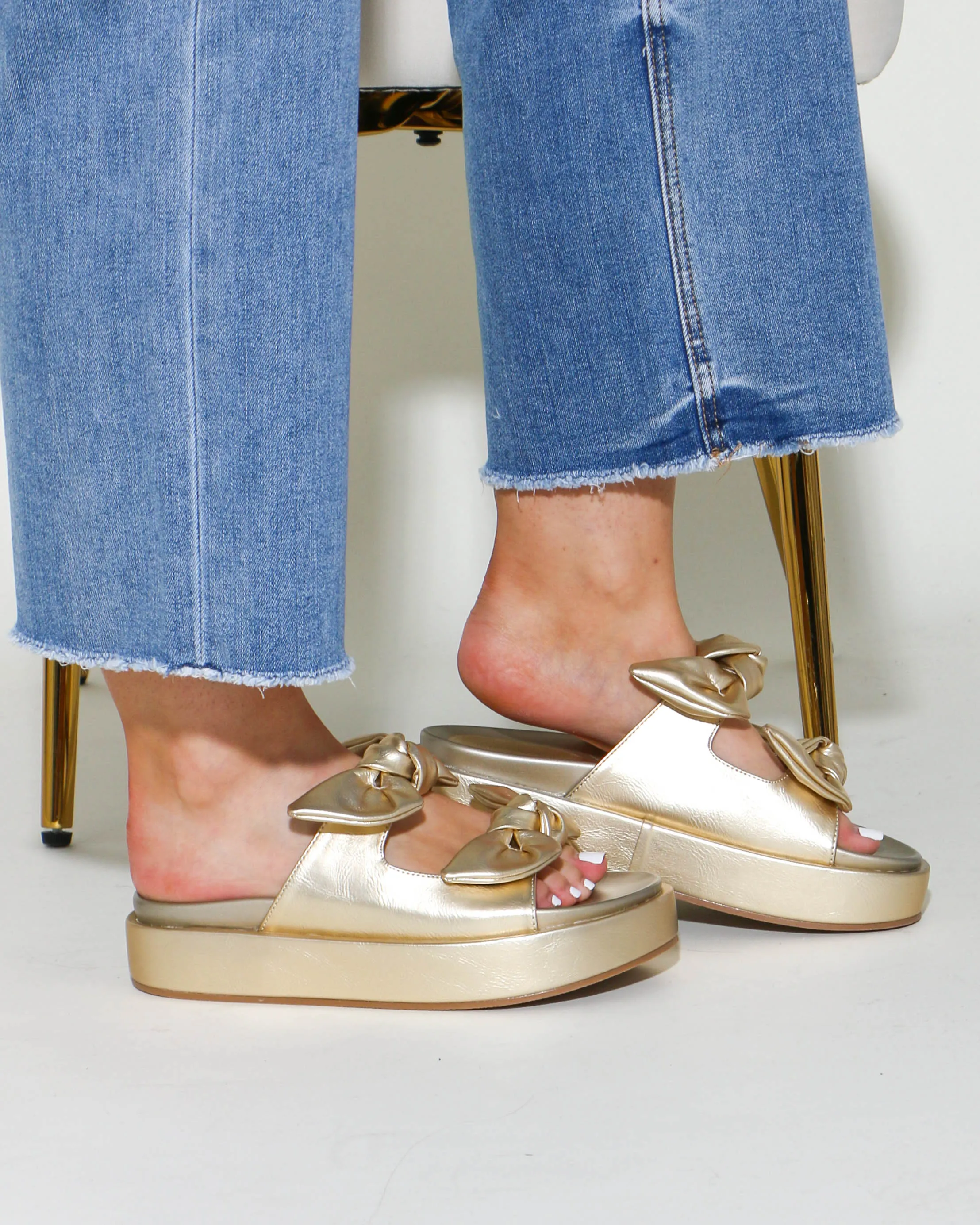 Kiki Bow Slide Sandals in Gold