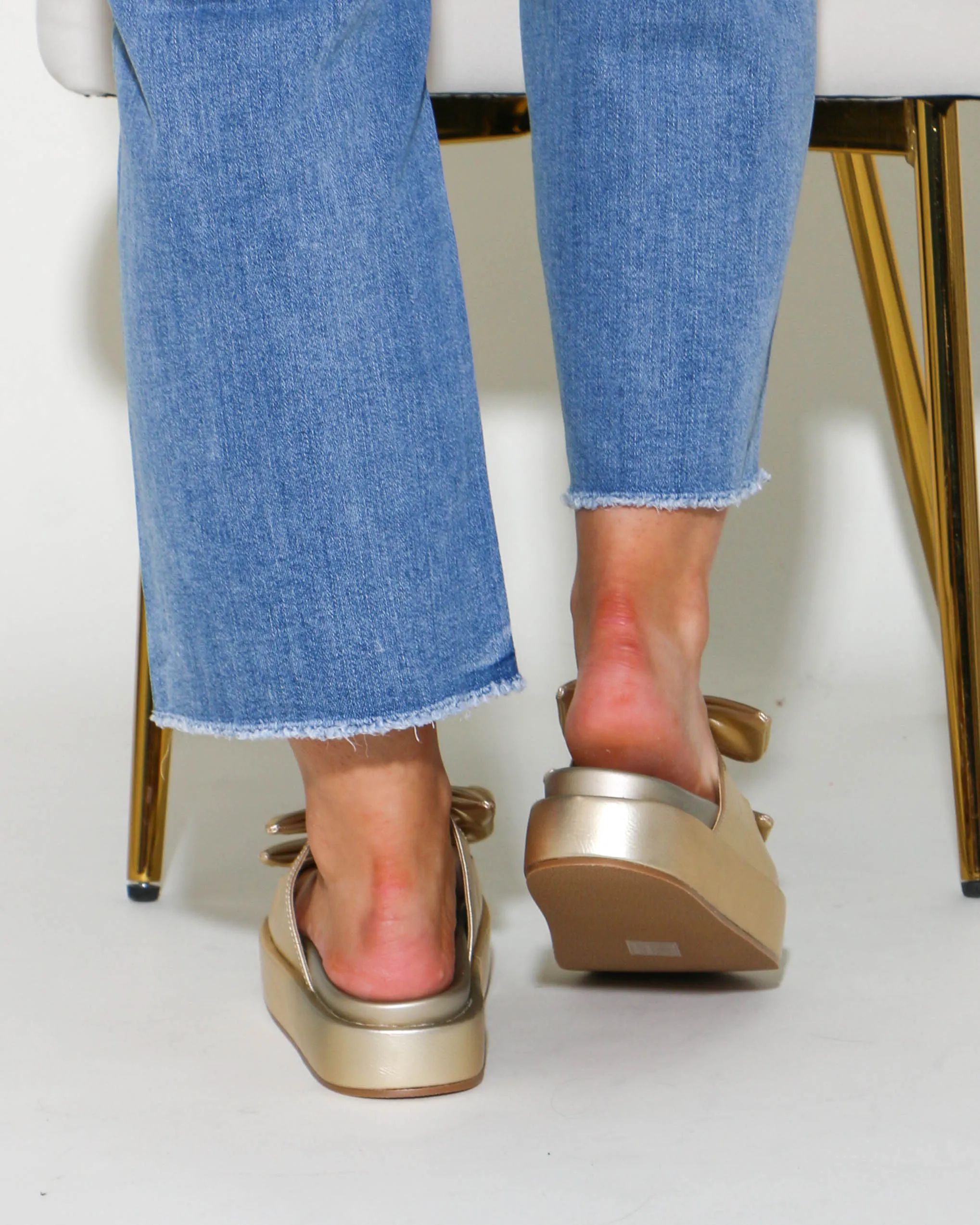 Kiki Bow Slide Sandals in Gold