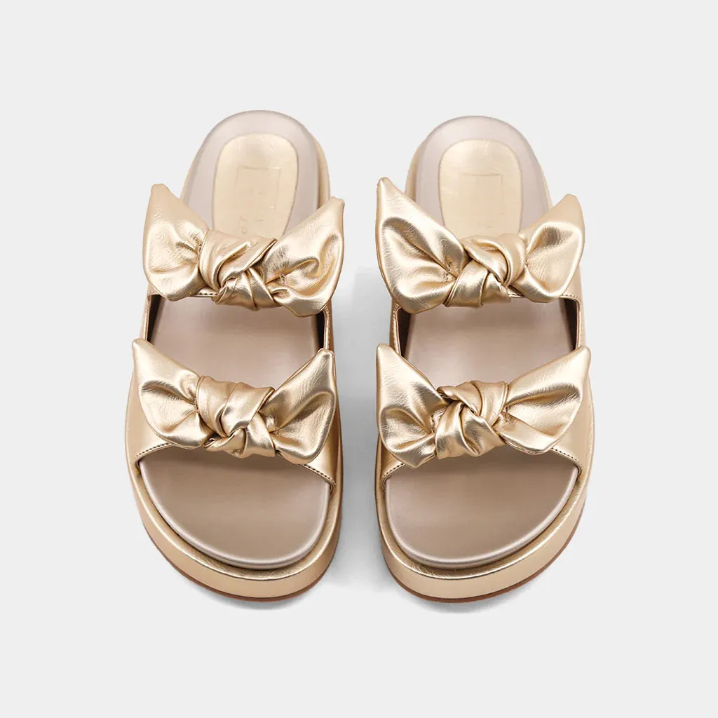 Kiki Bow Slide Sandals in Gold