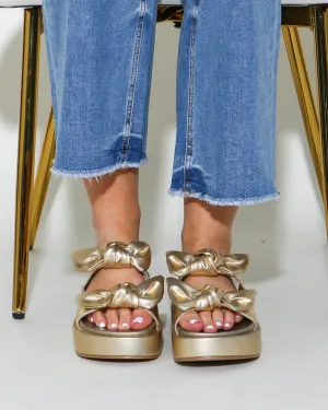 Kiki Bow Slide Sandals in Gold