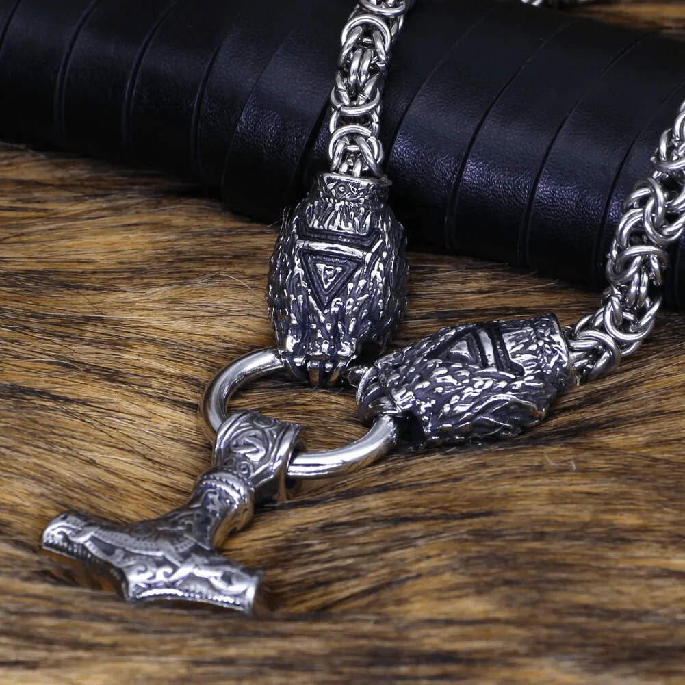 King Chain With Bear Claws & Mjolnir Pendant