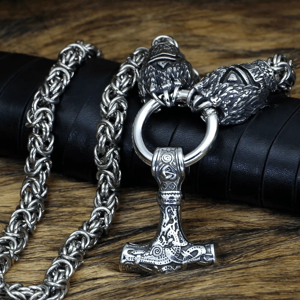 King Chain With Bear Claws & Mjolnir Pendant