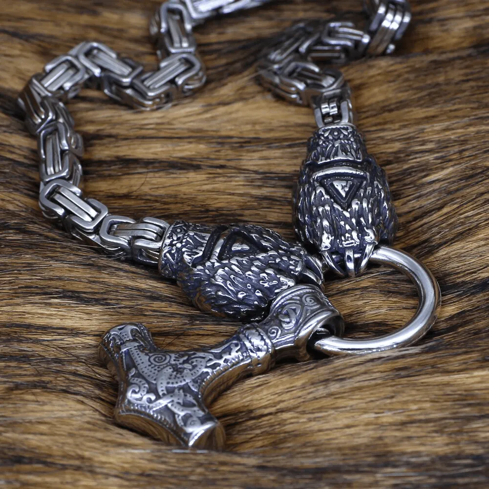 King Chain With Bear Claws & Mjolnir Pendant