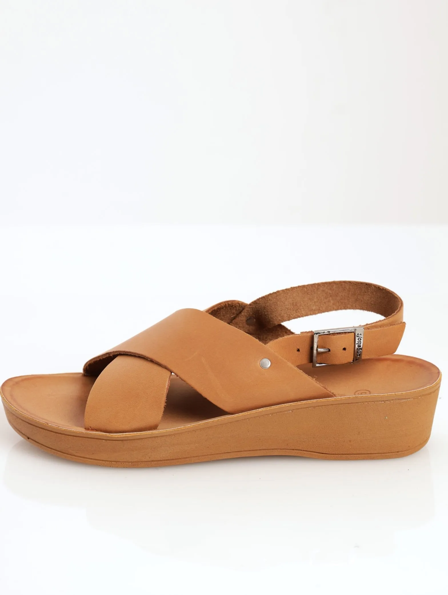 Ladies Chloe Leather Mule Wedge Sandal - Tan