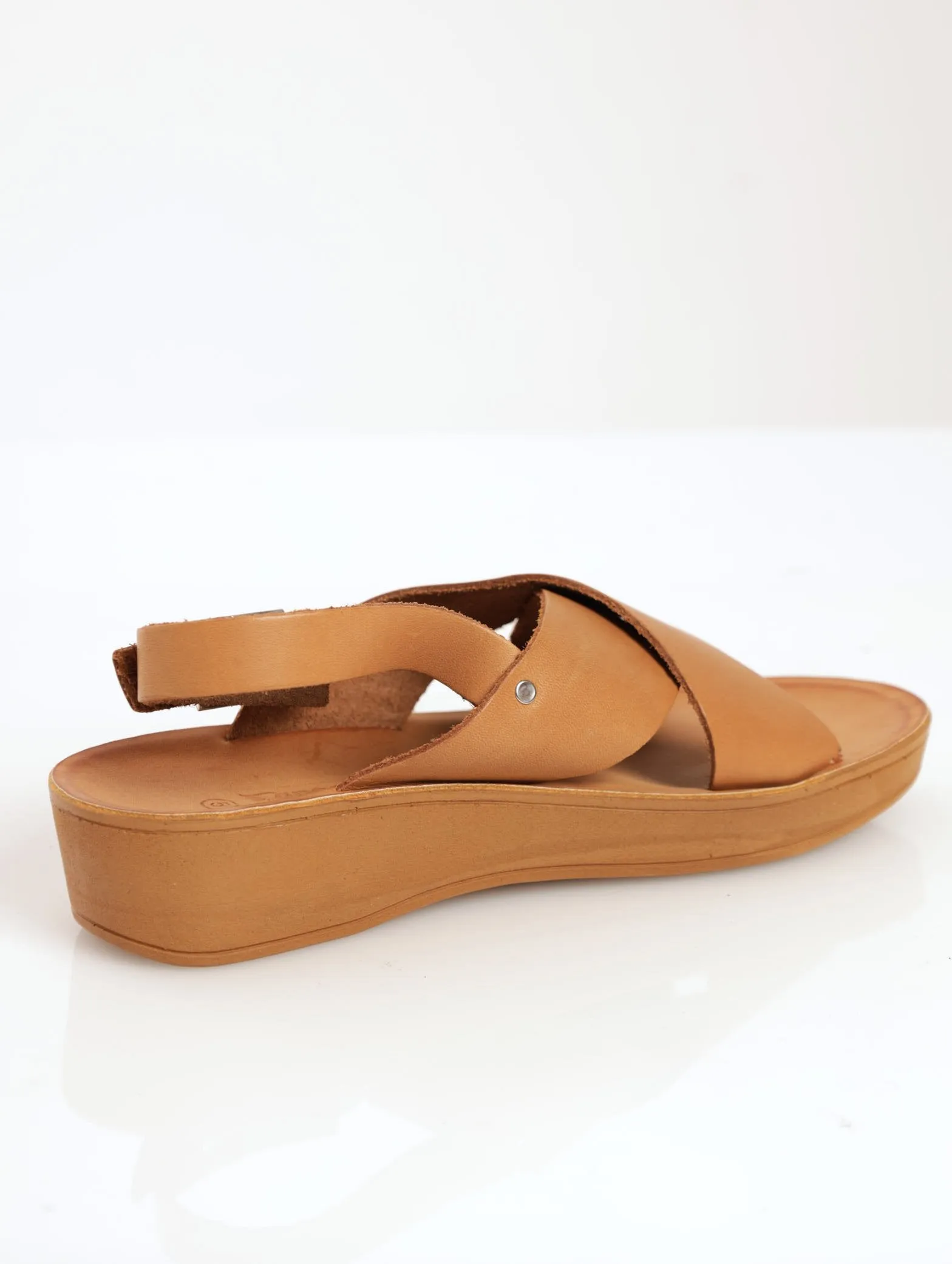 Ladies Chloe Leather Mule Wedge Sandal - Tan