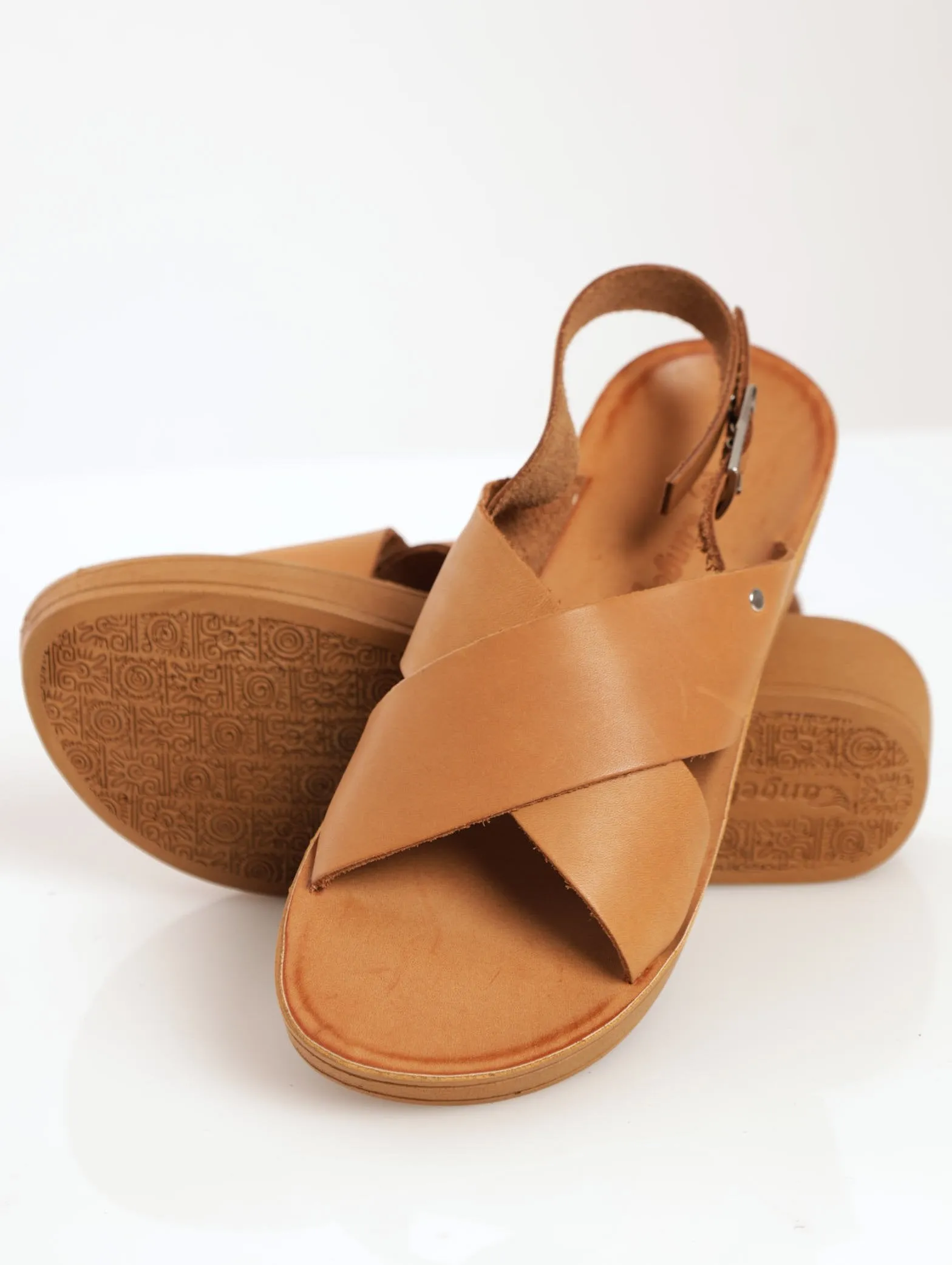 Ladies Chloe Leather Mule Wedge Sandal - Tan